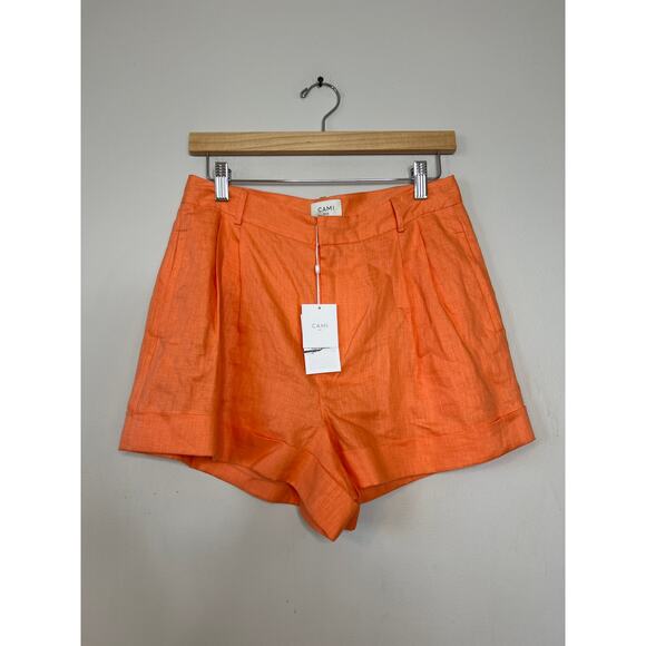 NWT Cami NYC Linen High Waisted Rabia Tailored Short Orange Women's Size: 8 - Picture 2 of 8